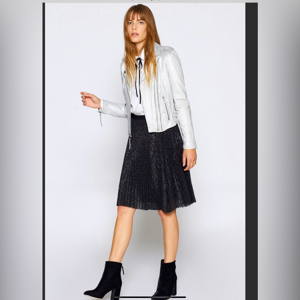 ◾️NEW Joie Jadian Metallic Sequin Pleated Skirt in Caviar (black) Size 4